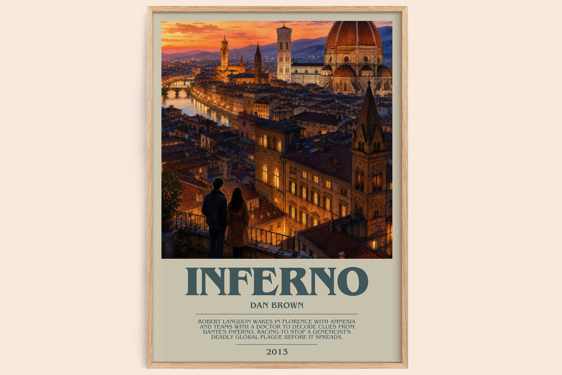 Inferno bookish book poster by Dan Brown – framed literary art print