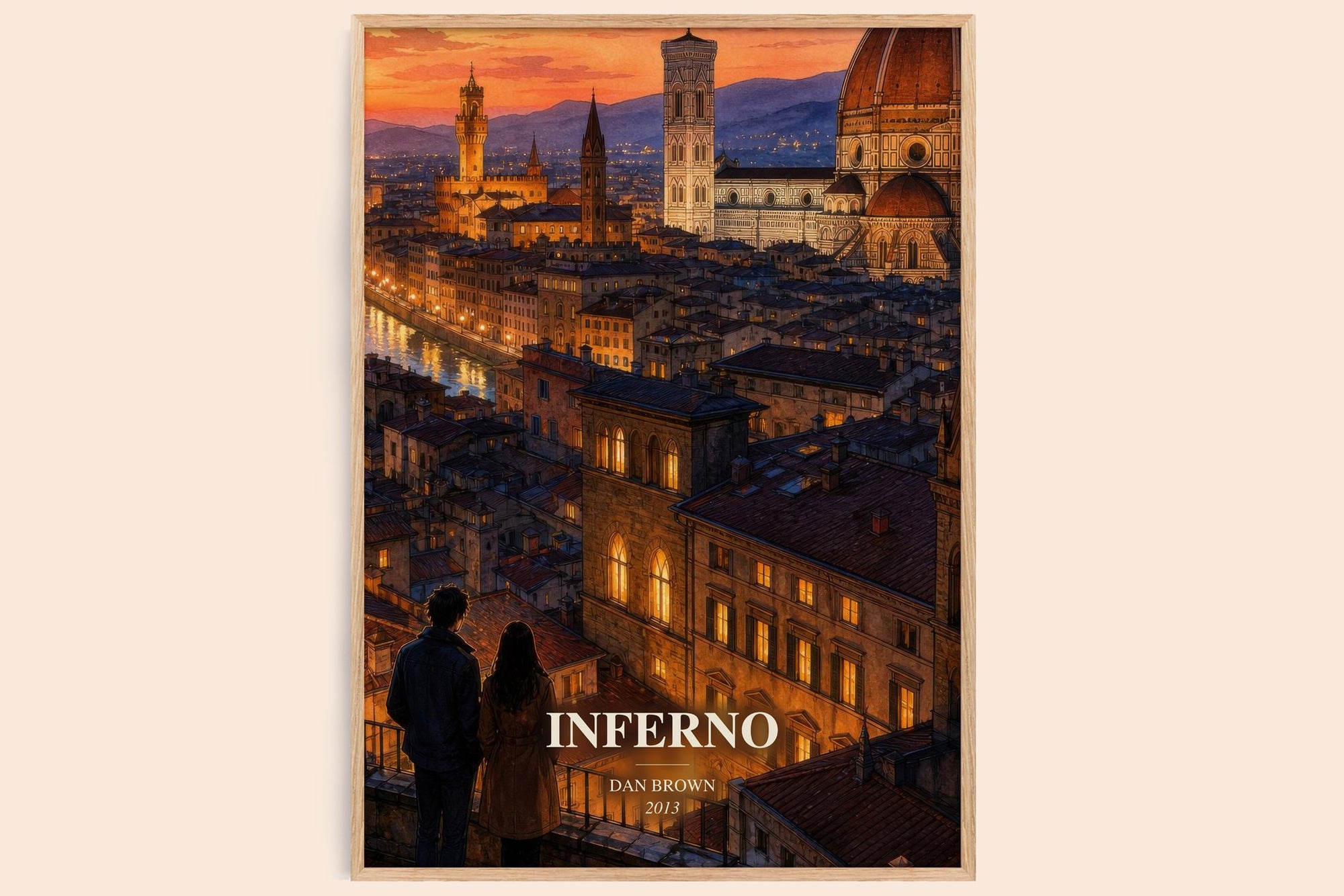 Inferno watercolour book poster by Dan Brown – framed literary art print