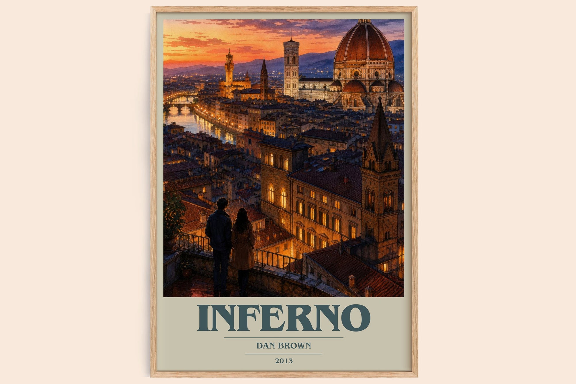 Inferno book cover book poster by Dan Brown – framed literary art print