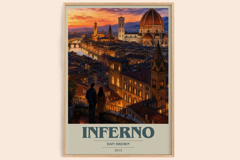Inferno book cover book poster by Dan Brown – framed literary art print