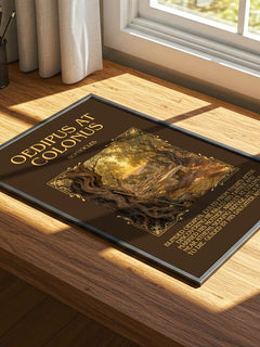 Oedipus at Colonus Minimalist Book Poster by Sophocles – print on a sunlit desk