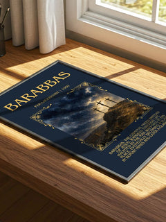 Barabbas Minimalist Book Poster by Par Lagerkvist – print on a sunlit desk