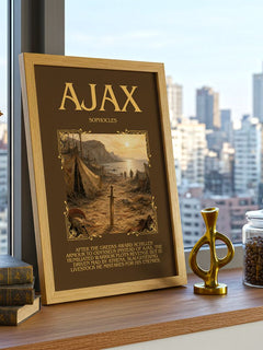 Ajax Minimalist Book Poster by Sophocles – framed print on a city-view windowsill