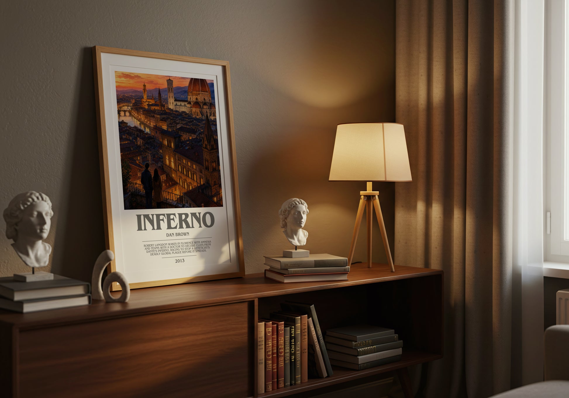 Inferno bookish book poster framed on wall – thriller wall art