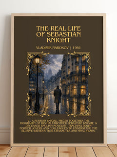 Real Life of Sebastian Knight Minimalist Book Poster by V. Nabokov – framed print leaning on a wooden floor