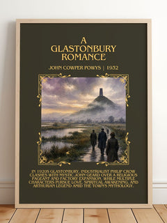 A Glastonbury Romance Minimalist Book Poster by John Cowper Powys – framed print leaning on a wooden floor