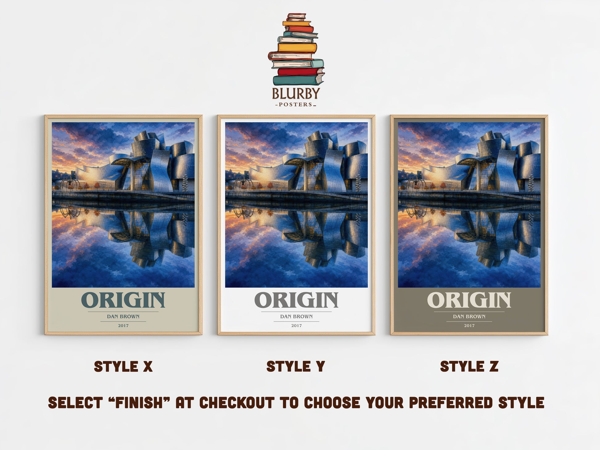 Origin book cover print in frame leaning in hallway – thriller wall art