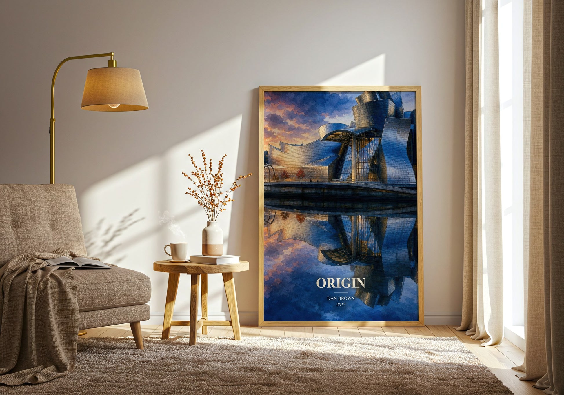 Origin watercolour print in frame leaning in hallway – thriller wall art