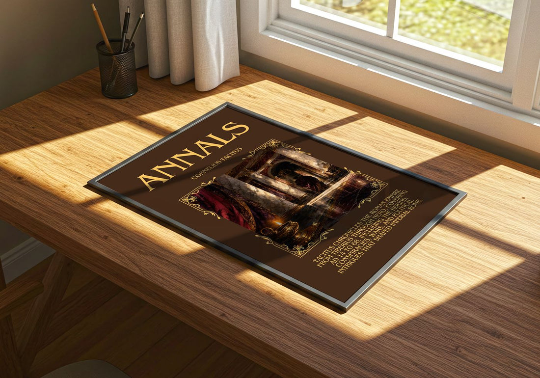 Annals Minimalist Book Poster by Cornelius Tacitus – print on a sunlit desk