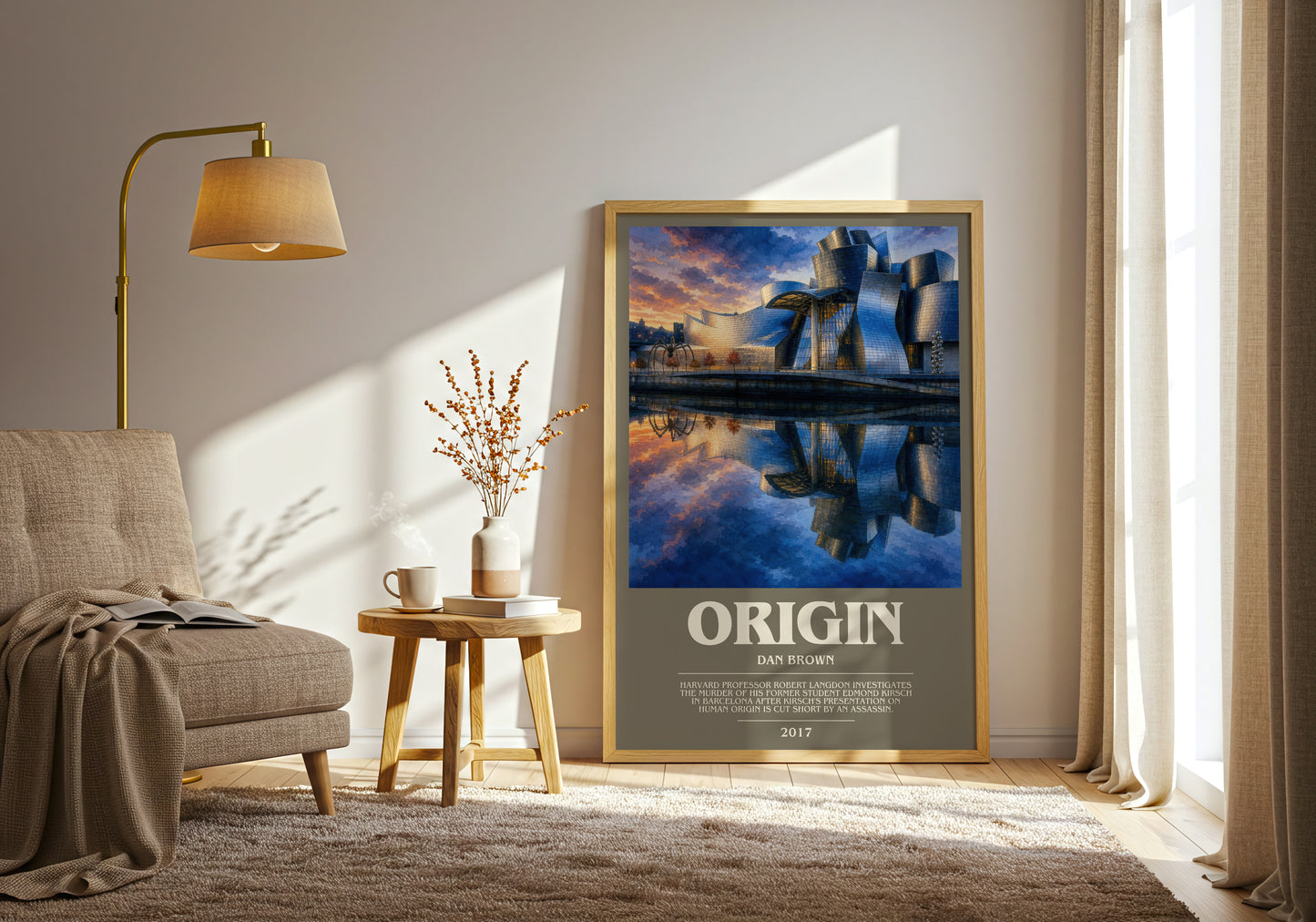 Origin bookish print on bookshelf – Dan Brown fan gift