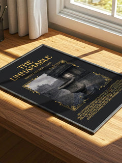 The Unnamable Minimalist Book Poster by Samuel Beckett – print on a sunlit desk