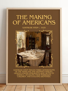 The Making of Americans Minimalist Book Poster by Gertrude Stein – framed print leaning on a wooden floor