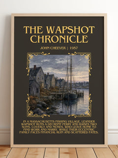 The Wapshot Chronicle Minimalist Book Poster by John Cheever – framed print leaning on a wooden floor