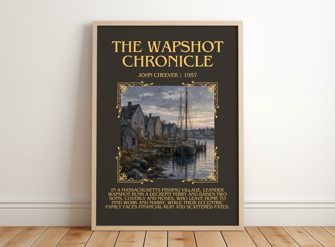 The Wapshot Chronicle Minimalist Book Poster by John Cheever – framed print leaning on a wooden floor