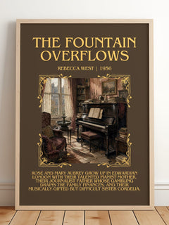 The Fountain Overflows Minimalist Book Poster by Rebecca West – framed print leaning on a wooden floor