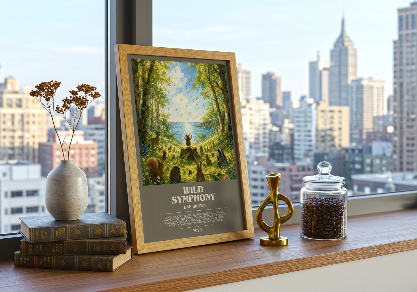 Wild Symphony bookish print framed by window – literary home decor