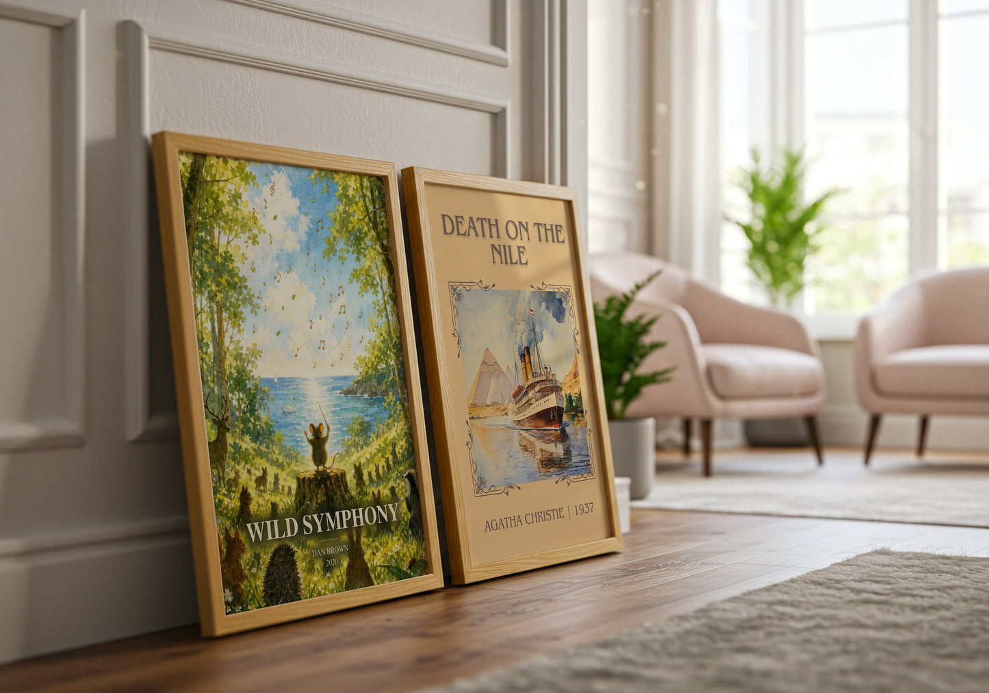 Wild Symphony watercolour print framed by window – literary home decor