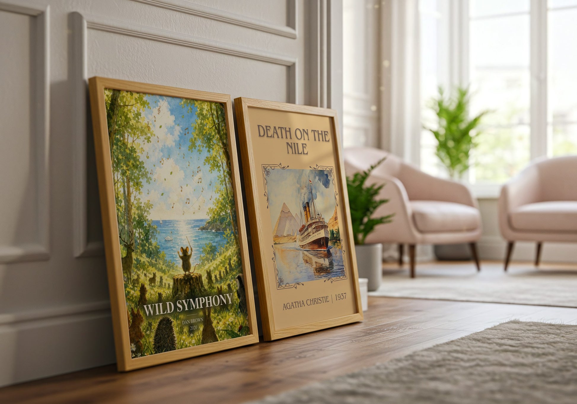 Wild Symphony watercolour print framed by window – literary home decor