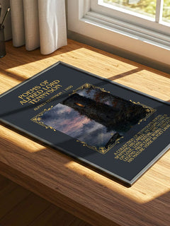 Poems of Alfred Lord Tennyson Minimalist Book Poster by A. Tennyson – print on a sunlit desk