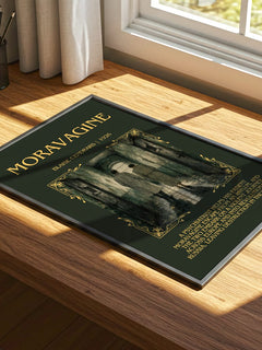 Moravagine Minimalist Book Poster by Blaise Cendrars – print on a sunlit desk