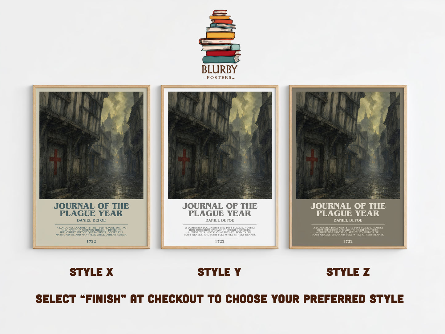 Journal Of The Plague Year bookish print in frame leaning in hallway – historical fiction wall art
