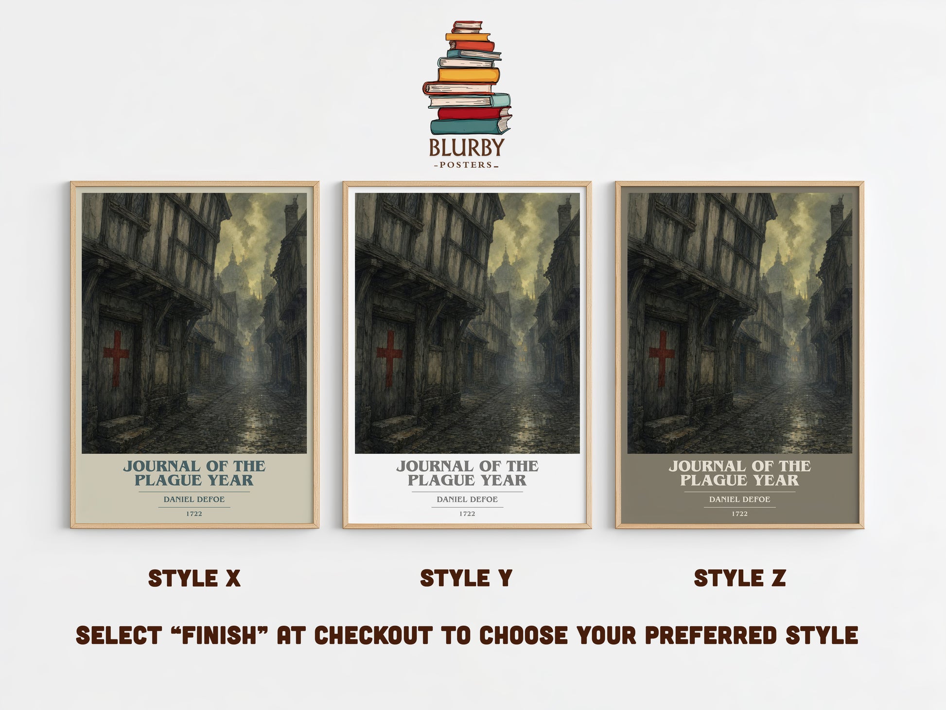 Journal Of The Plague Year book cover print in frame leaning in hallway – historical fiction wall art