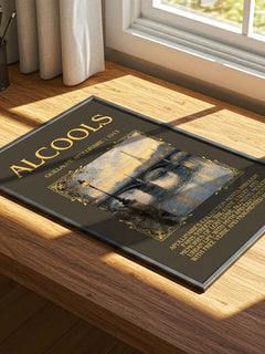 Alcools Minimalist Book Poster by Guillaume Apollinaire – print on a sunlit desk