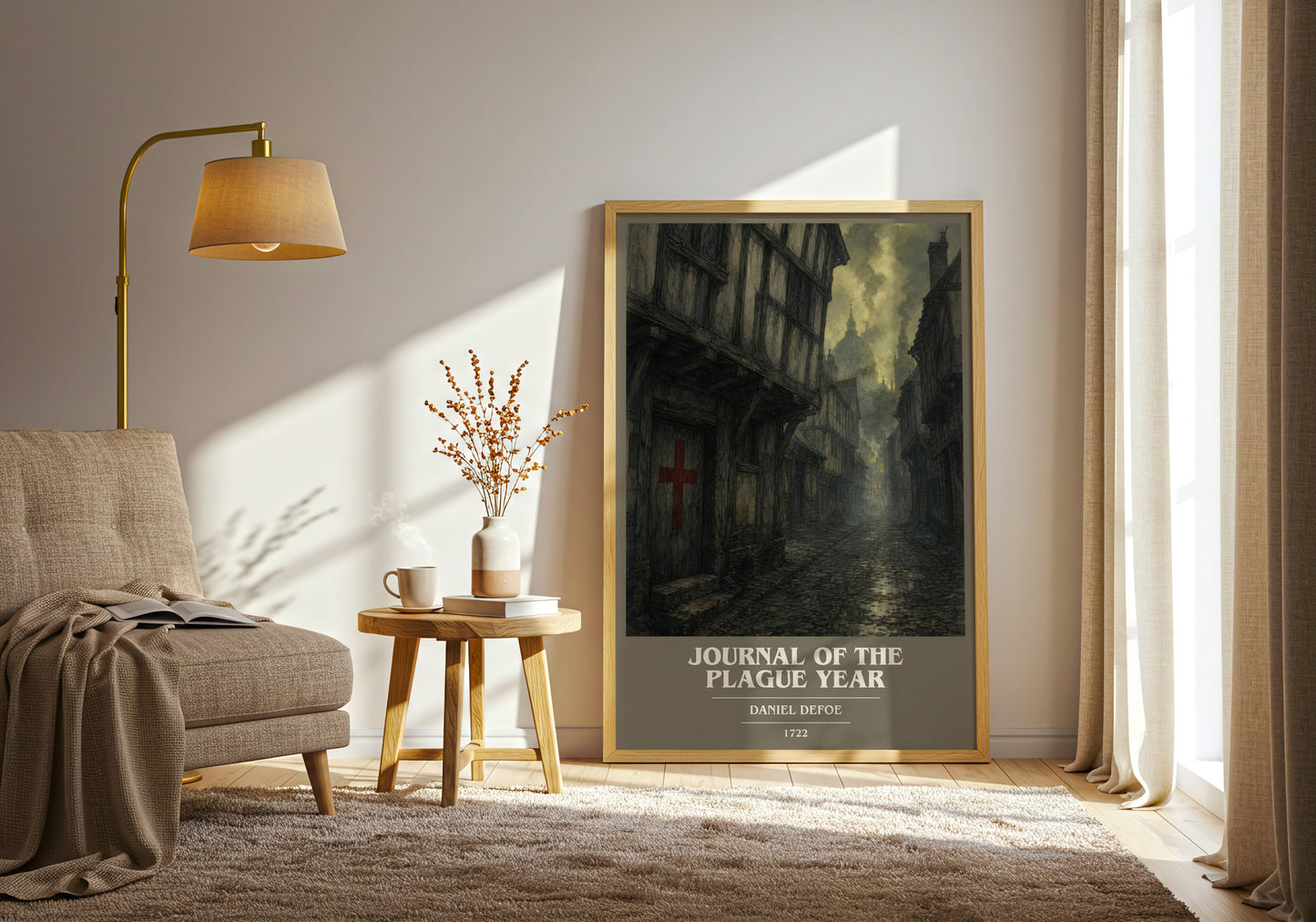 Journal Of The Plague Year book cover print on bookshelf – Daniel Defoe fan gift