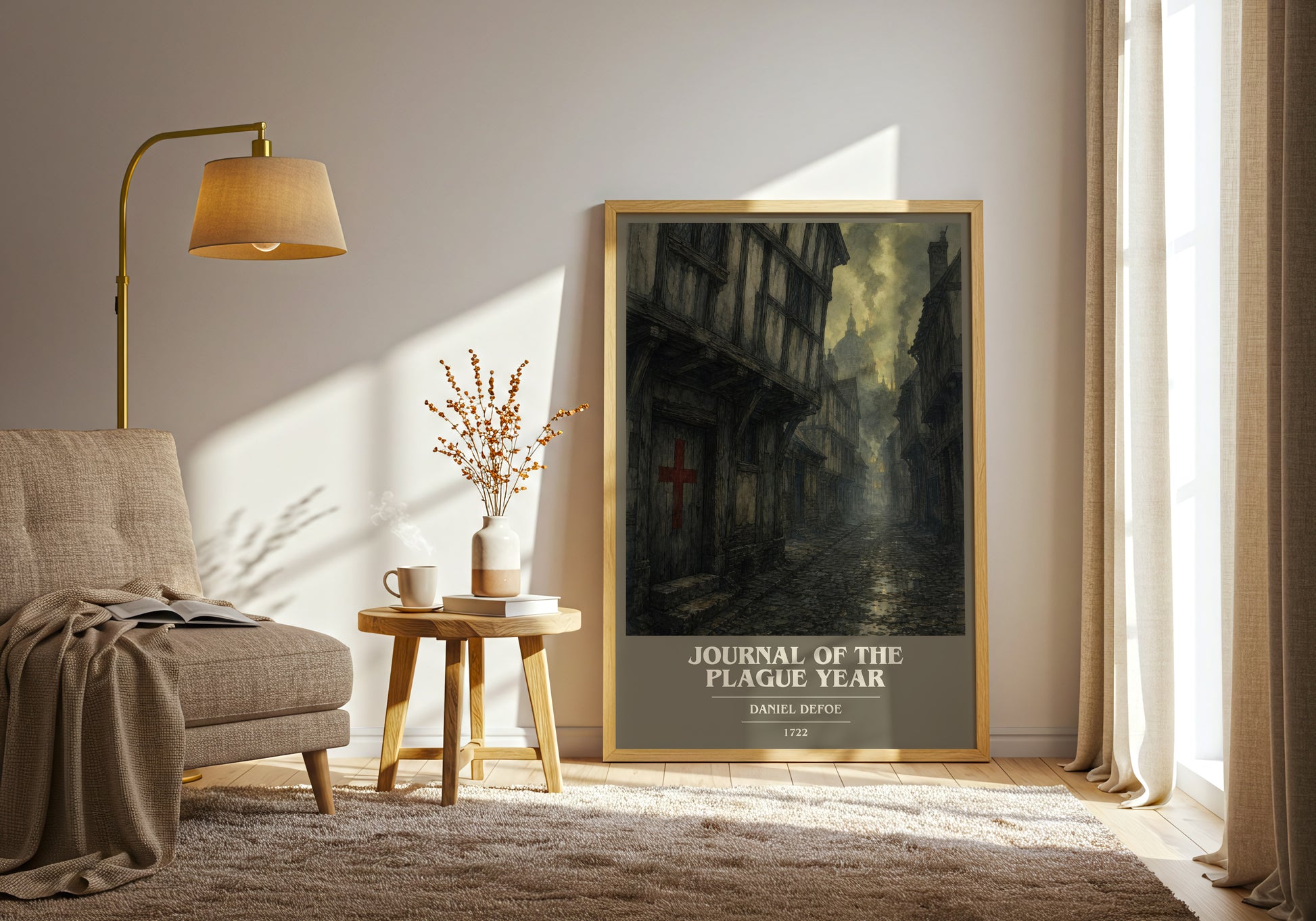 Journal Of The Plague Year book cover print on bookshelf – Daniel Defoe fan gift