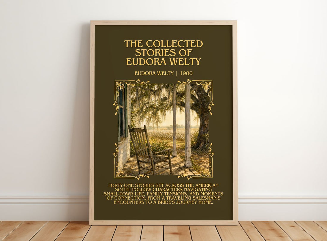 Collected Stories of Eudora Welty Minimalist Book Poster by E. Welty – framed print leaning on a wooden floor
