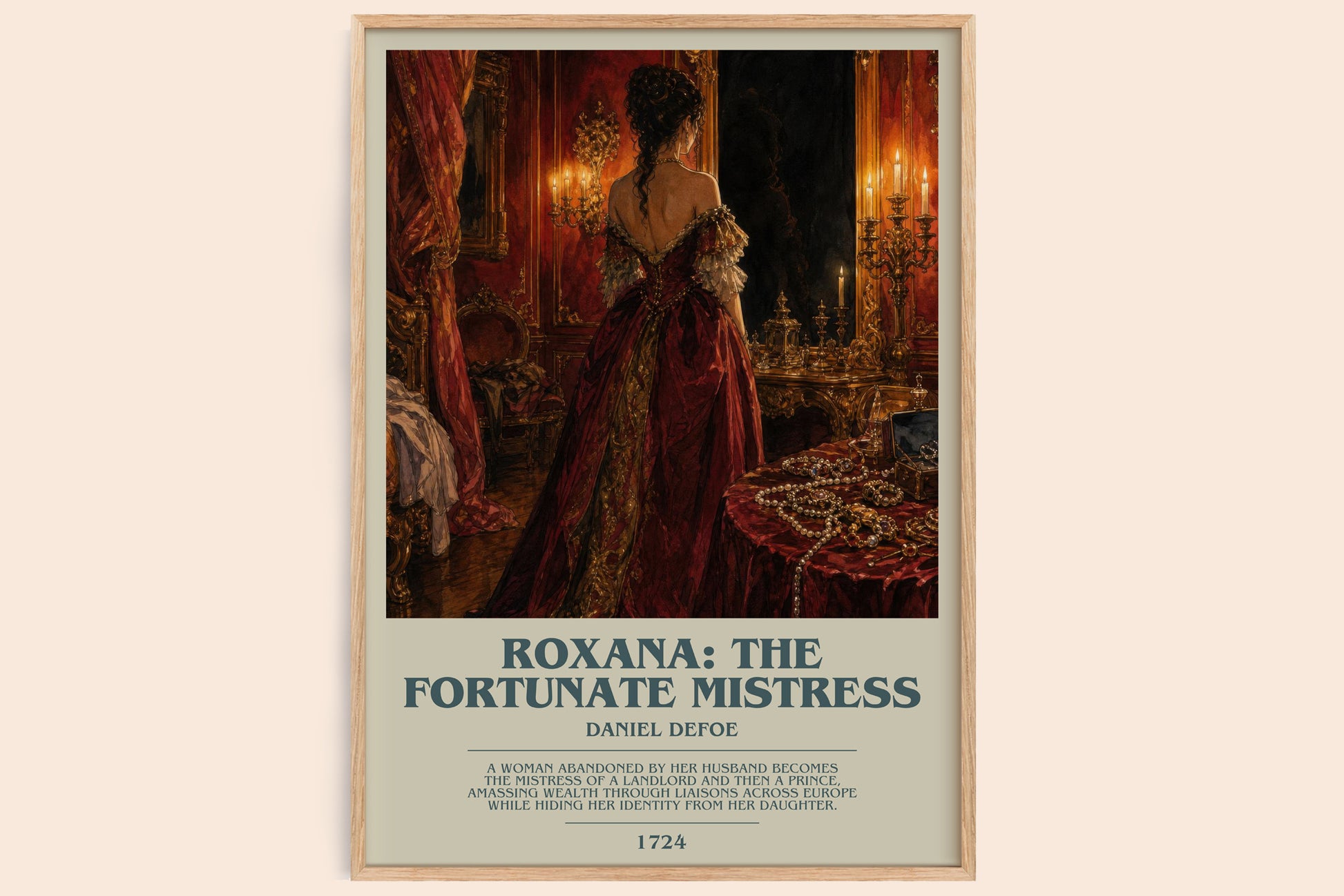 Roxana: The Fortunate Mistress bookish book poster by Daniel Defoe – framed literary art print