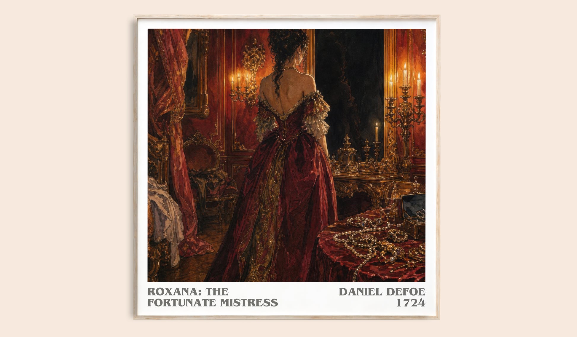 Roxana: The Fortunate Mistress literary book poster by Daniel Defoe – framed literary art print