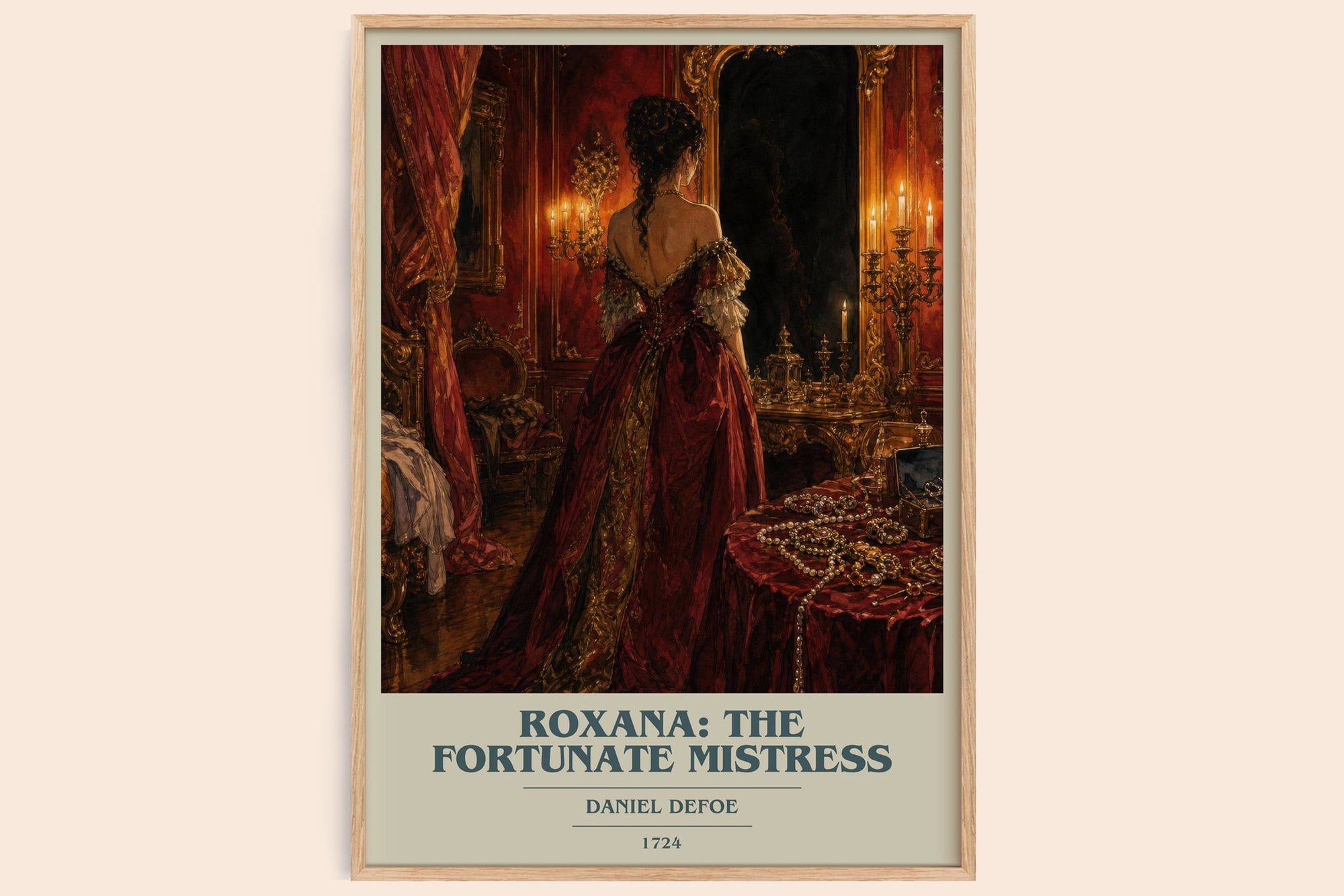 Roxana: The Fortunate Mistress book cover book poster by Daniel Defoe – framed literary art print