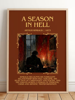 A Season in Hell Minimalist Book Poster by Arthur Rimbaud – framed print leaning on a wooden floor