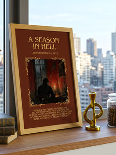 A Season in Hell Minimalist Book Poster by Arthur Rimbaud – framed print on a city-view windowsill
