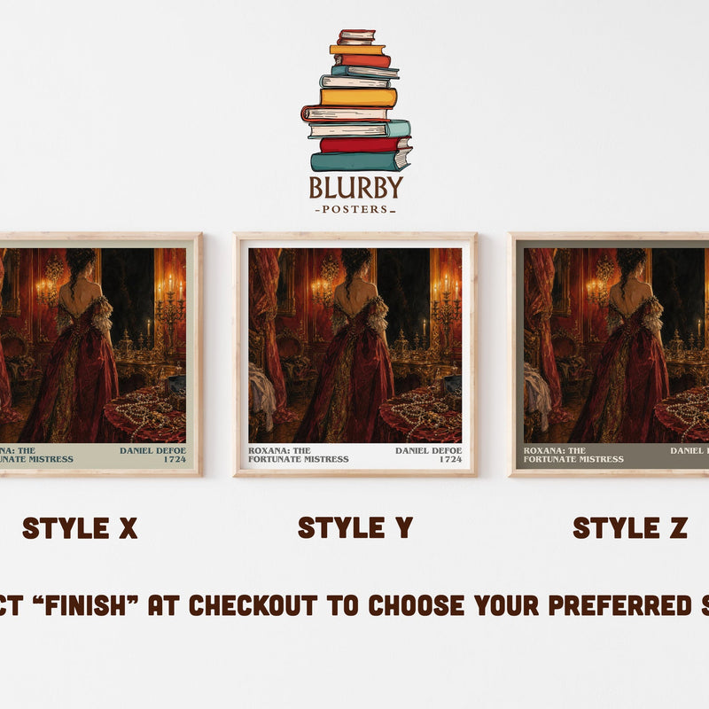 Roxana: The Fortunate Mistress literary print in frame leaning in hallway – classic literature wall art