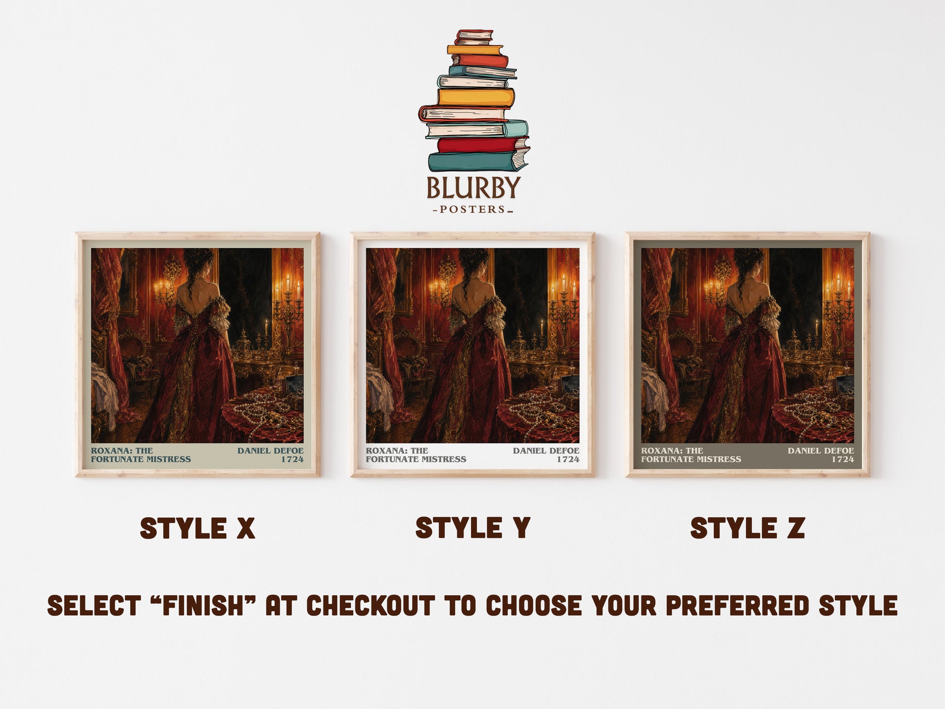 Roxana: The Fortunate Mistress literary print in frame leaning in hallway – classic literature wall art