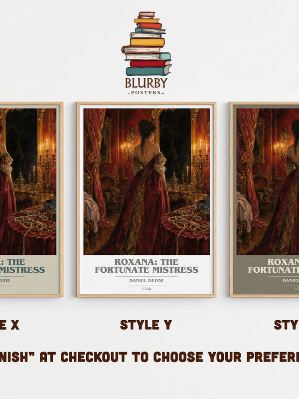 Roxana: The Fortunate Mistress book cover print in frame leaning in hallway – classic literature wall art