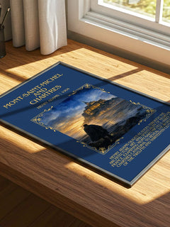 Mont-Saint-Michel and Chartres Minimalist Book Poster by Henry Adams – print on a sunlit desk