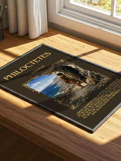Philoctetes Minimalist Book Poster by Sophocles – print on a sunlit desk