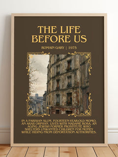 The Life Before Us Minimalist Book Poster by Romain Gary – framed print leaning on a wooden floor
