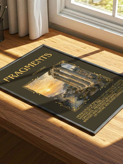 Fragments Minimalist Book Poster by Heraclitus – print on a sunlit desk