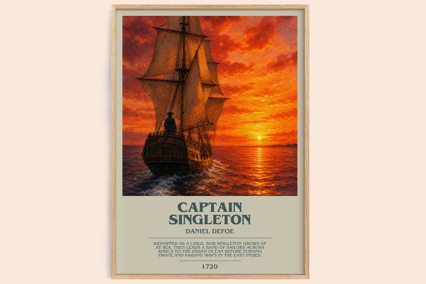 Captain Singleton bookish book poster by Daniel Defoe – framed literary art print
