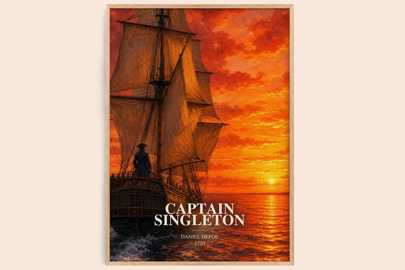 Captain Singleton watercolour book poster by Daniel Defoe – framed literary art print
