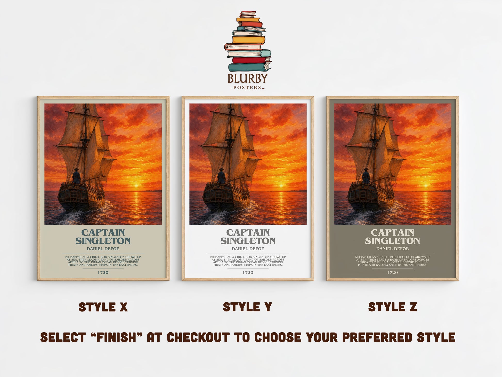 Captain Singleton bookish print in frame leaning in hallway – adventure wall art