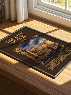 The City of God Minimalist Book Poster by Augustine – print on a sunlit desk