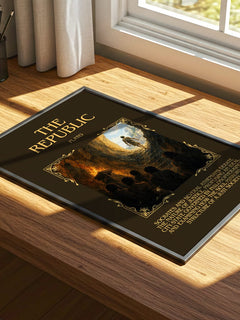 The Republic Minimalist Book Poster by Plato – print on a sunlit desk