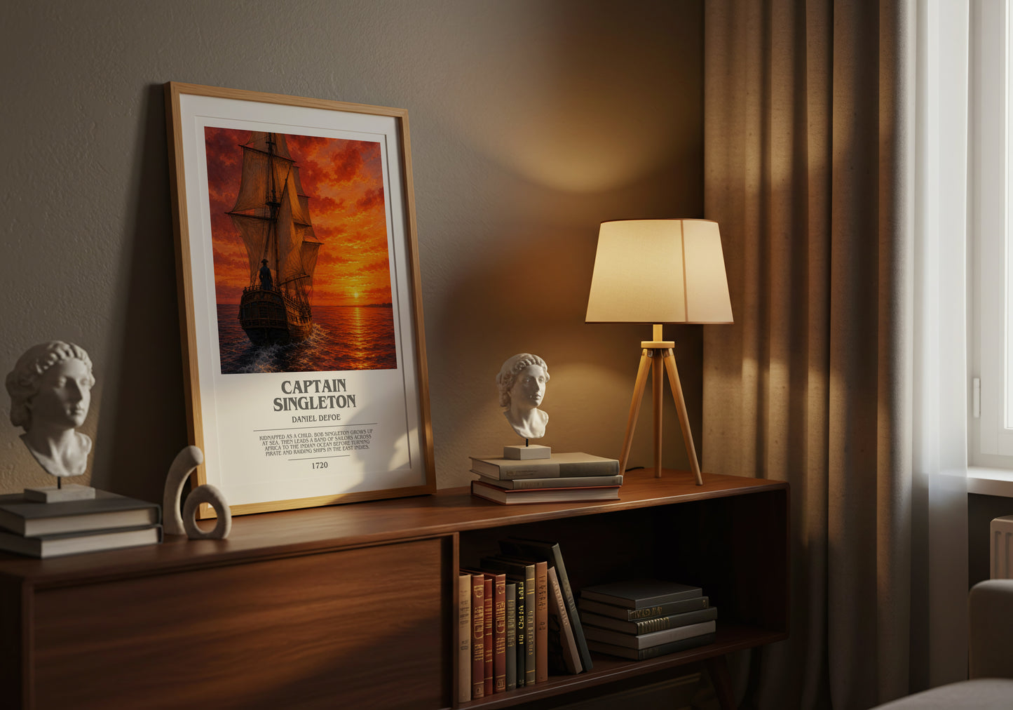 Captain Singleton bookish book poster framed on wall – adventure wall art