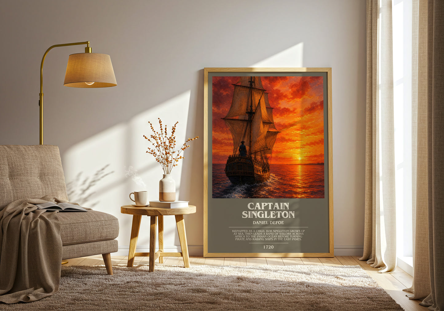 Captain Singleton bookish print on bookshelf – Daniel Defoe fan gift