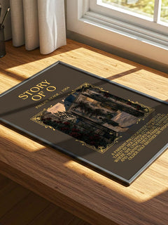Story of O Minimalist Book Poster by Pauline Reage – print on a sunlit desk